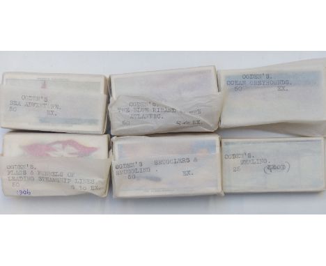 Ogden's cigarette cards, six individually wrapped sets with catalogue notes, includes Smugglers, Flags and Funnels of Steamsh