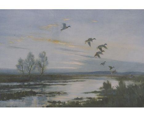 Peter Scott signed print 'By Darkness the Marsh is Full of Mallards', 39 x 55cm&nbsp;