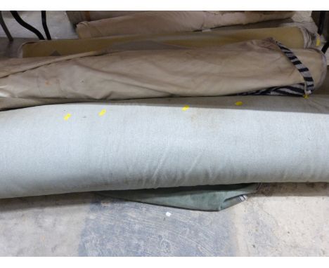 Four bolts of green, zebra print and light grey velour fabric with hemmed edges, haberdashery / textile / upholstery interest