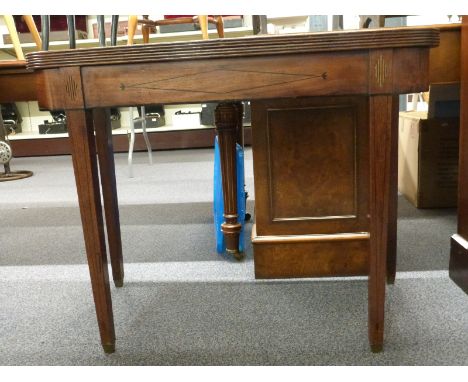 19th century inlaid mahogany fold over card table, W93 x D43 x H71