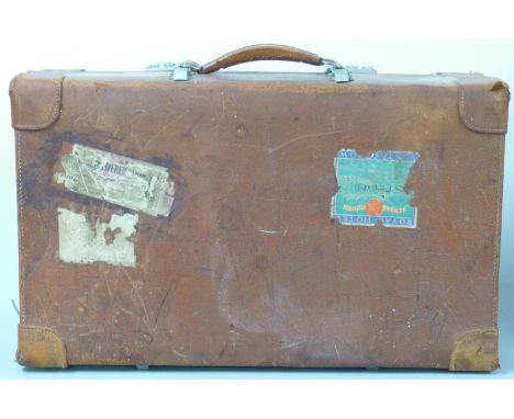 Vintage Revelation suitcase with Stroud Railway Station labels, 66 x 40cm