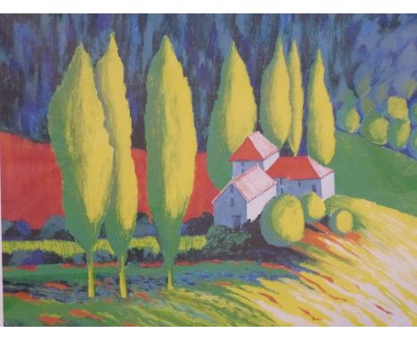 Dorothy Bart signed limited edition 22/100 print Sunlit Poplars, 32 x 39cm&nbsp;