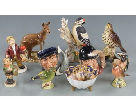 Beswick and Royal Doulton including a kangaroo, thrush, character jugs, Noritake desert scenes footed dish etc