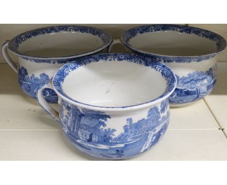 Spode Italian pattern pair of chamber pots and smaller example, largest H14cm, diameter 23.5cm&nbsp;