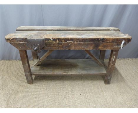 Vintage wooden work bench, length 180cm