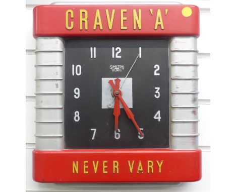 Craven 'A' Never Vary vintage Smiths electric advertising clock, H37cm
