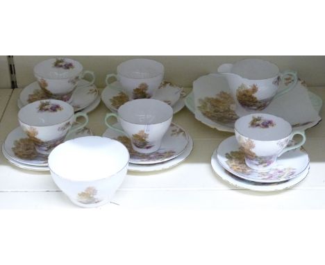 Shelley part tea set in the 'Heather' pattern, shape no 13419, includes five trios 18 pieces