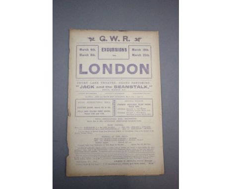 Football/Railways - a 1911 GWR handbill with details of special times & ticket prices for attending the matches QPR v Swindon