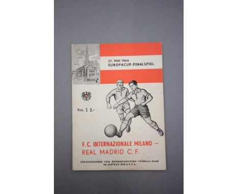 1964 Inter Milan v Real Madrid European Cup Final football programme played 27th May 1964 mark to front otherwise good
