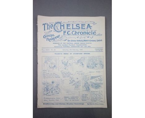 1927 Chelsea v Bradford football programme played 05/02/27 previously bound issue
