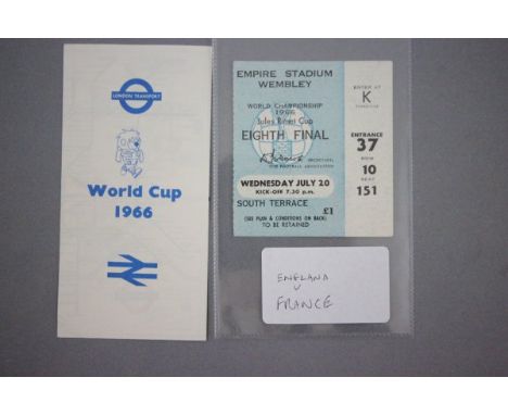 World Cup 1966 England v France match ticket played 20th July in excellent condition plus WC66 World Cup Willie London Transp