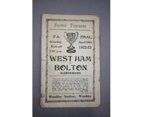 1923 FA Cup Final Pirate football programme West Ham United v Bolton, no writing but tears have started where the programme h