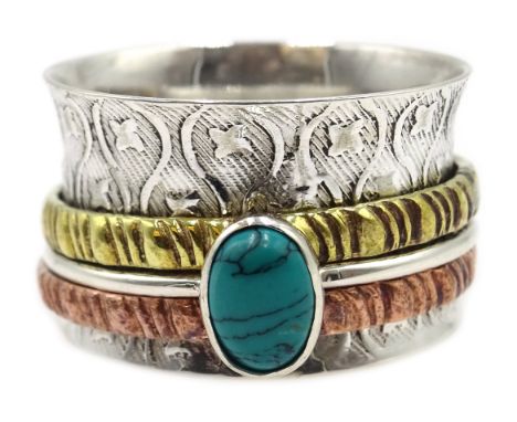 Silver turquoise spinner ring, stamped 925