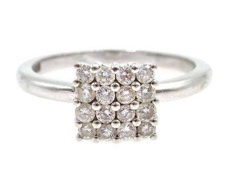 18ct white gold pave set square diamond ring, hallmarked Condition Report Approx 2.9gm, size J-K