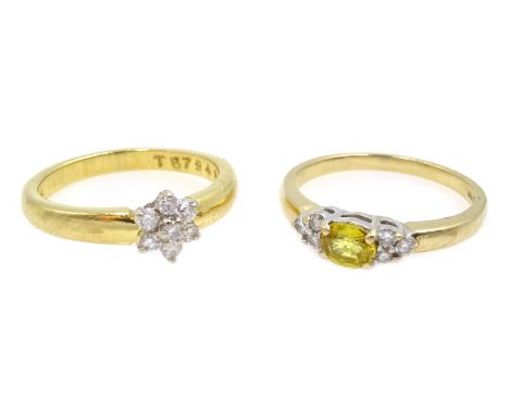 18ct gold diamond flower cluster ring and 9ct gold citrine and diamond ring, both hallmarked Condition Report Diamond flower 