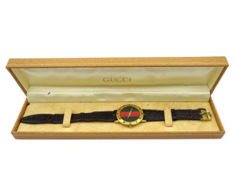 Gucci gentleman's 3000 M wristwatch, boxed Condition Report Dial good, small scratch to glass, leather strap work - splitting