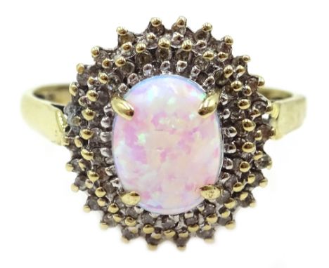 9ct gold opal and diamond cluster ring, hallmarked Condition Report Approx 3.3gm, size T