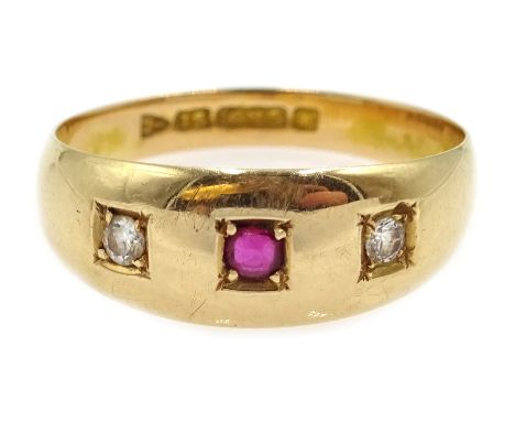 Victorian 15ct ruby and diamond gypsy ring Chester 1888