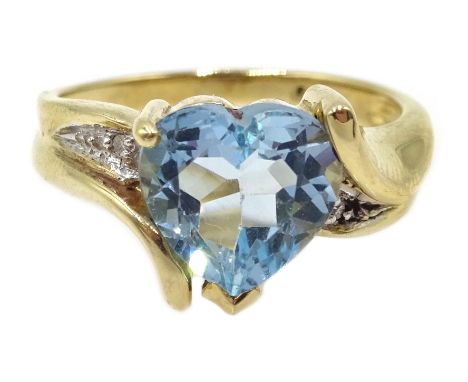 9ct gold heart shaped topaz ring, with diamond shoulders, hallmarked Condition Report Approx 4.1gm, size N