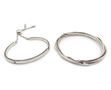 Links of London silver articulated Narrative bracelet hallmarked and a silver twisted bangle stamped 925