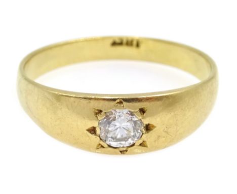 Gold single stone diamond ring, stamped 18ct Condition Report Approx 3.2gm, size M-N, bottom of the diamond sits just below s