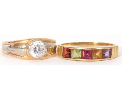 Mixed Lot: yellow metal paste set ring, the outer rim stamped with French control marks, size L, together with a 750 stamped 
