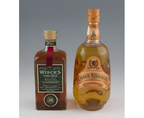 2 bottles of Whisky. Wiser's 18 year old Very Old Canadian Whisky. 40%, 70cl. Grand Macnish Scotch Whisky. 40%, 1 litre.