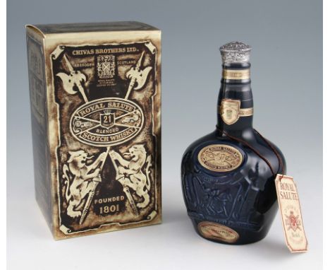 Royal Salute 21 year old Whisky. Blue Wade Ceramic Flagon. Old bottling 1970/80's. 40%, 75cl.