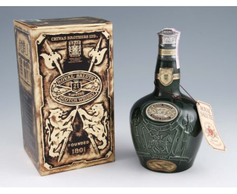 Royal Salute 21 year old Whisky. Green Wade Ceramic Flagon. Old bottling 1970/80's. 40%, 75cl.