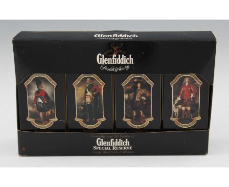 Glenfiddich Special Reserve Single malt Scotch Whisky. 4 bottles of 5cl. Collectors tins.