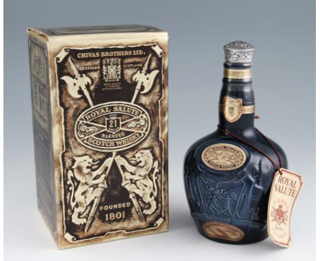 Royal Salute 21 year old Whisky. Blue Wade Ceramic Flagon. Old bottling 1970/80's. 40%, 75cl.