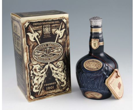 Royal Salute 21 year old Whisky. Blue Wade Ceramic Flagon. Old bottling 1970/80's. 40%, 75cl.
