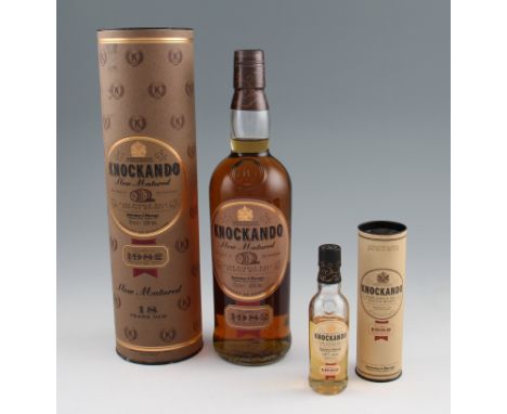 2 bottles of Knockando. Knockando Slow Matured 18 year old Single Malt Scotch Whisky. Distilled in 1982, bottled in 2000. 70c