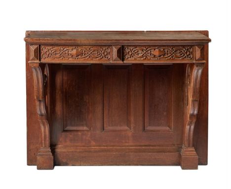 
	
		A VICTORIAN CARVED OAK CONSOLE TABLE 
		LATE 19TH CENTURY
		with a pair of fretwork carved blind frieze drawers above ca
