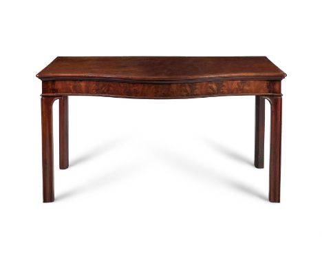 
	
		A GEORGE III MAHOGANY SIDE TABLE
		Of serpentine outline, and on square chamfered moulded legs
		87cm high, 162 cm wide,