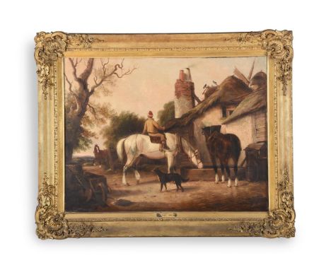 
	
		GEORGE COLE (BRITISH 1810-1883)
		A TRAVELLER WATERING HIS HORSE AT A TROUGH
		Oil on canvas
		Signed and dated 1842 (lo