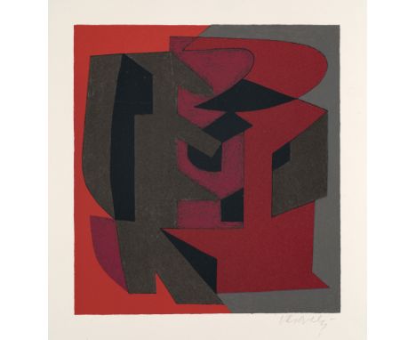 Geometrische Abstraktion - Op Art - - Victor Vasarely.  (1906 Pécs - 1997 Paris). Cibira. 1972. Farblithographie auf chamoisf