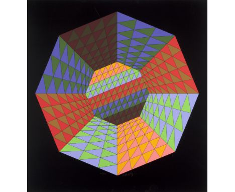 Geometrische Abstraktion - Op Art - - Victor Vasarely.  (1906 Pécs - 1997 Paris). Heisenberg. 1979. Farbserigraphie auf Karto