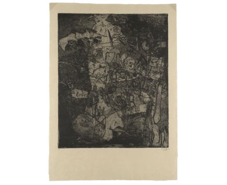 Horst Janssen.  (1929 - 1995 Hamburg). Friedhof Worpswede. 1964. Aquatintaradierung auf grauem Bütten. 59,5 x 49 cm (78 x 56,