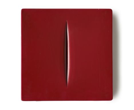 Lucio Fontana.  (1899 Rosario di Santa/Argentinien - 1968 Comabbio bei Varese). PVC-multiple in Rot in: Concetto Spaziale (ro