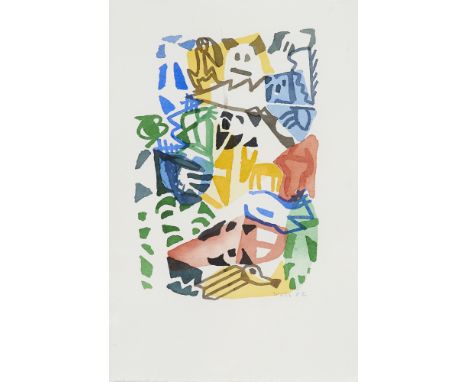 Jan Voss.  (1936 Hamburg). o.T. (Abstrakte Komposition). 2002. Aquarell auf Bütten. 28 x 19 cm. Signiert und datiert. Punktue