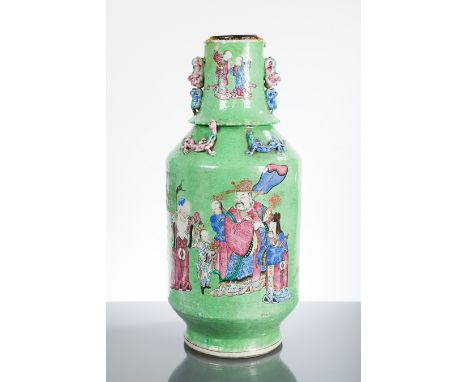 LARGE 19TH CENTURY CHINESE FAMILLE VERTE VASE 
with bird decoration, converted though no lamp fitting, 60cm high 