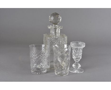A suite of 13 highball glasses, plus a set of six lead crystal whisky glasses and decanter, Ditchfield style bowls, six gilt 