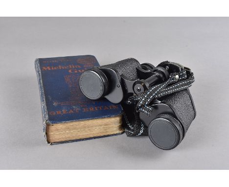 A pair of Cadet 8 X 10 field binoculars, in a leather case, together with a pair of 8 X 20 chromed small field glasses, A Fow