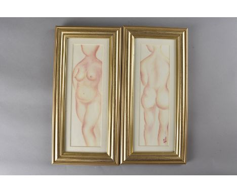 Sarah Westaway (20th/21st century), a pair of pastel on paper nude studies, one initialled lower right 21.5 cm x 6.5 cm, fram