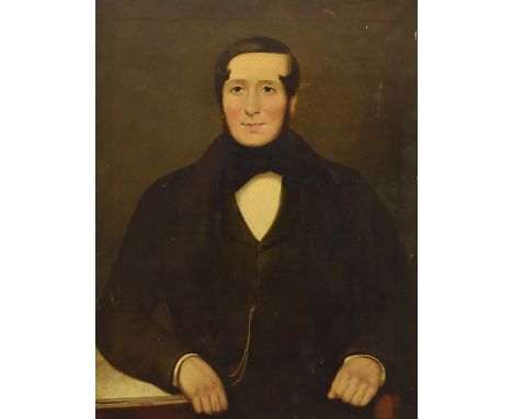 A Regency English school oil on canvas portrait of a gentleman, wearing stock collar and waistcoat, unsigned 92 cm x 71.5 cm,