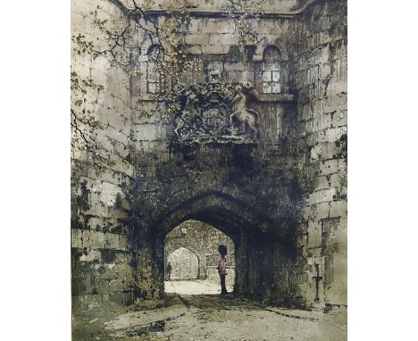 Luigi Kasimir (Austrian 1881-1962), etching and colour aquatint of the Middle Tower in the Tower of London [dated 1913 in the