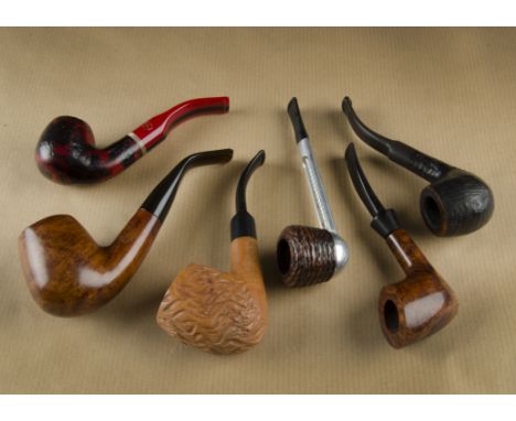 Six British briar bowl pipes, comprising a London made Ben Wade Colinadale, polished birds eyes and flame grain, a Trident Fa