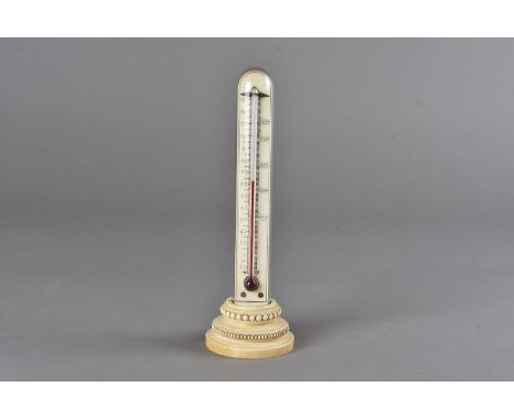 A Thomas King 19th century ivory mounted thermometer, with glass dome 19 cm H overall 