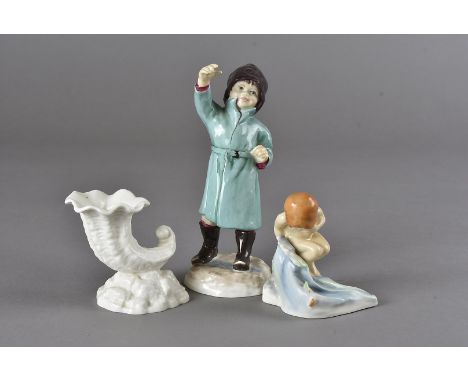 A Royal Worcester February figure, together with a Royal Worcester 'Little Mermaid', and a Royal Worcester blanc-de-chine cor